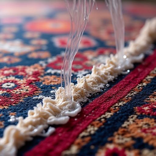 Dettaglio di un tappeto persiano durante il processo di pulizia profonda.